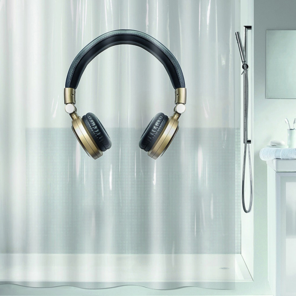 Κουρτίνα Μπάνιου Πλαστική (180x200) Με Κρίκους Spirella Headphone Black Gold