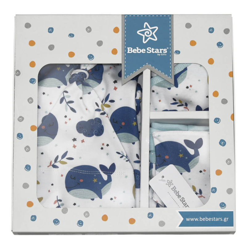 Σετ Μαιευτηρίου για Νεογέννητο 6-9 Μηνών (5τμχ) Bebe Stars Whale 3109-1