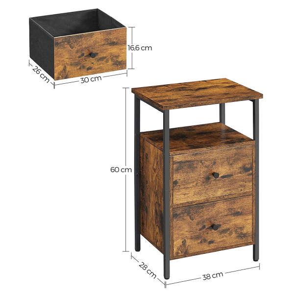 Κομοδίνο Με 2 Συρτάρια & Ράφι (38x28x60) Vasagle LET521B01