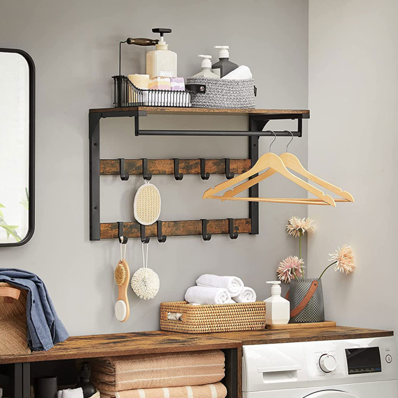 Κρεμάστρα Τοίχου 10 Θέσεων Με Ράφι (65x30x42) Vasagle LCR101B01