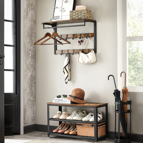 Κρεμάστρα Τοίχου 10 Θέσεων Με Ράφι (65x30x42) Vasagle LCR101B01