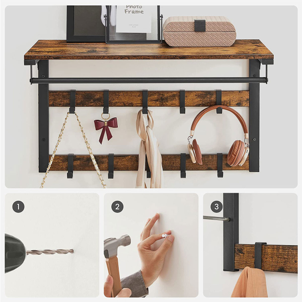 Κρεμάστρα Τοίχου 10 Θέσεων Με Ράφι (65x30x42) Vasagle LCR101B01