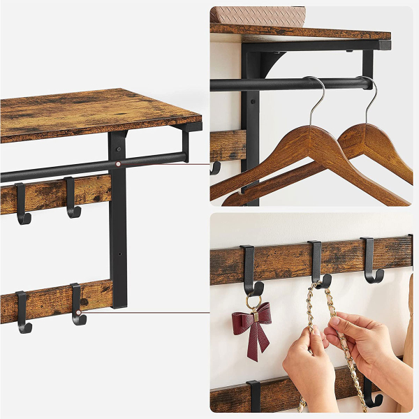 Κρεμάστρα Τοίχου 10 Θέσεων Με Ράφι (65x30x42) Vasagle LCR101B01