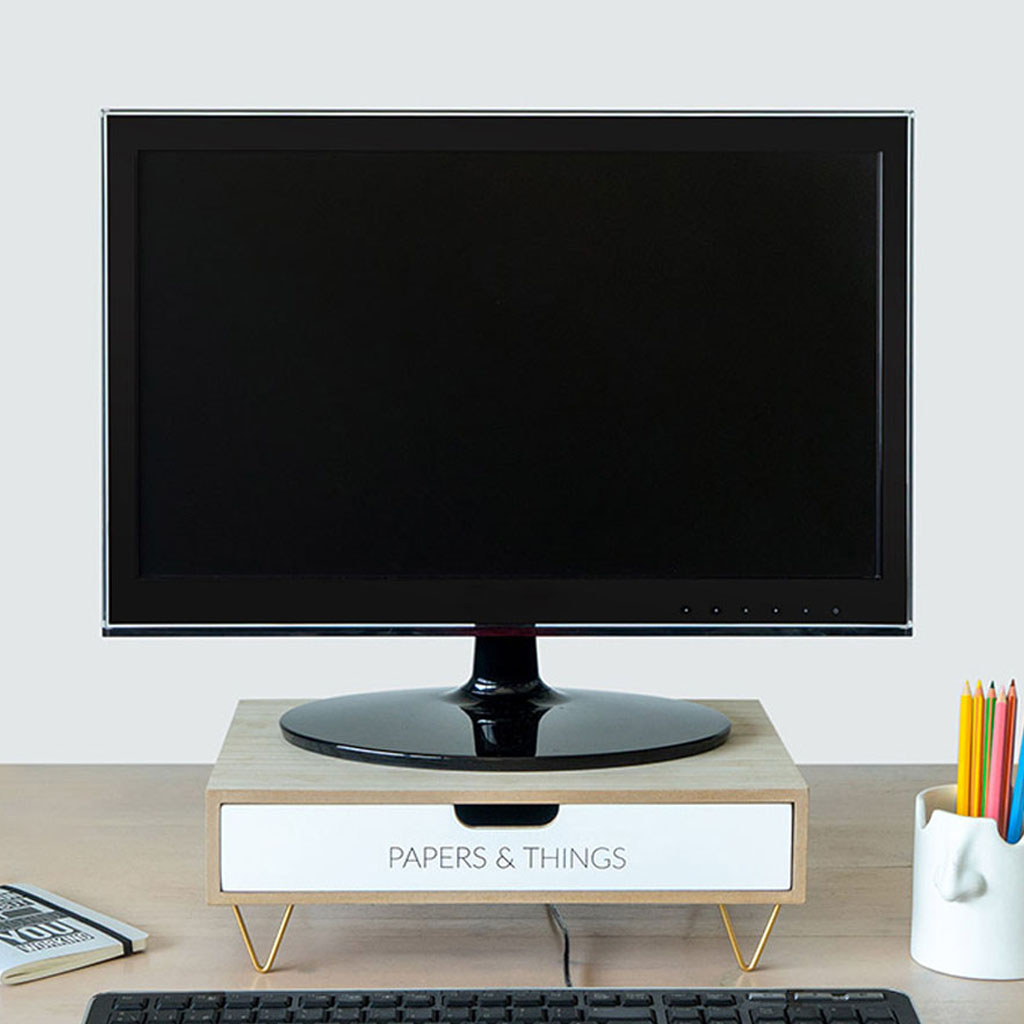 Octopus Βάση Οθόνης Με Συρτάρι (34.4x23.8x11.4) Balvi By Octopus White