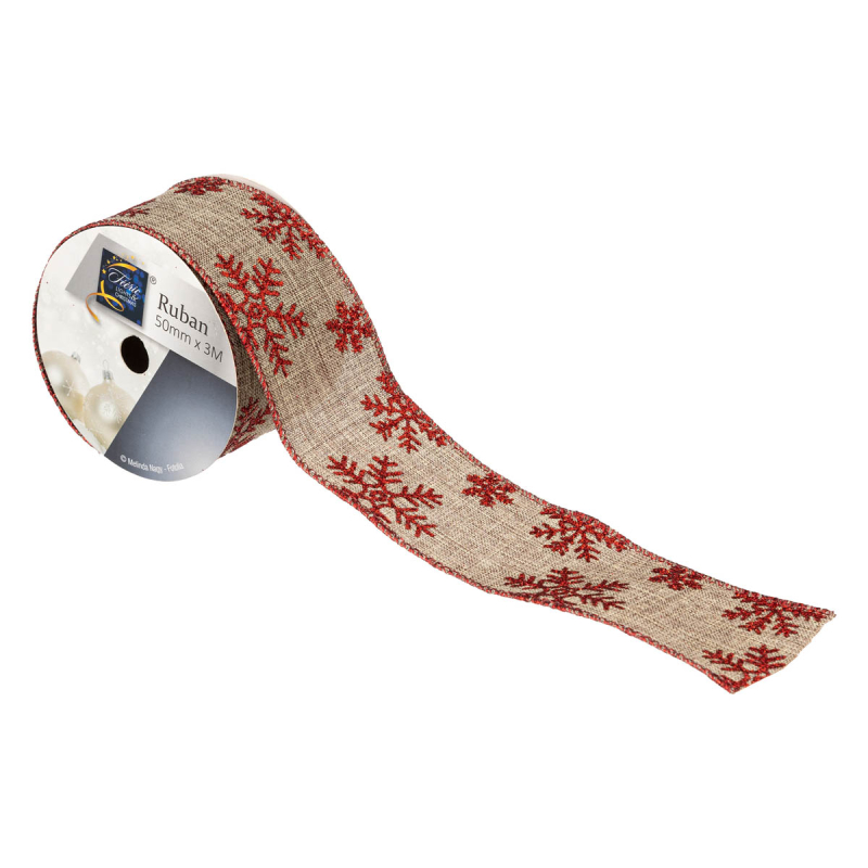 Χριστουγεννιάτικη Κορδέλα (300x5) A-S Jute Red Snowflakes 169533