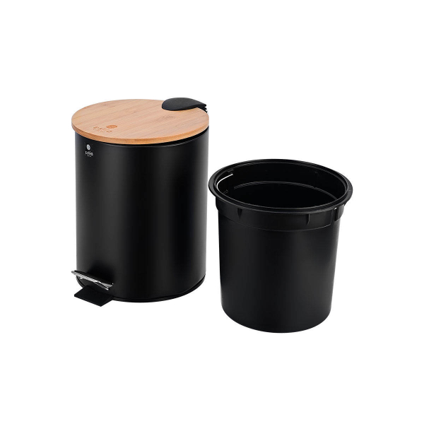 Κάδος Απορριμμάτων Μπάνιου (Φ20.5x25.5) Estia 5lt Bamboo Essentials Black 02-12748