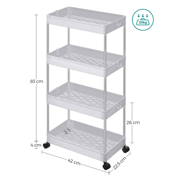 Τρόλεϊ/Ραφιέρα 4 Θέσεων (42x22.5x86) Songmics KSC10WT