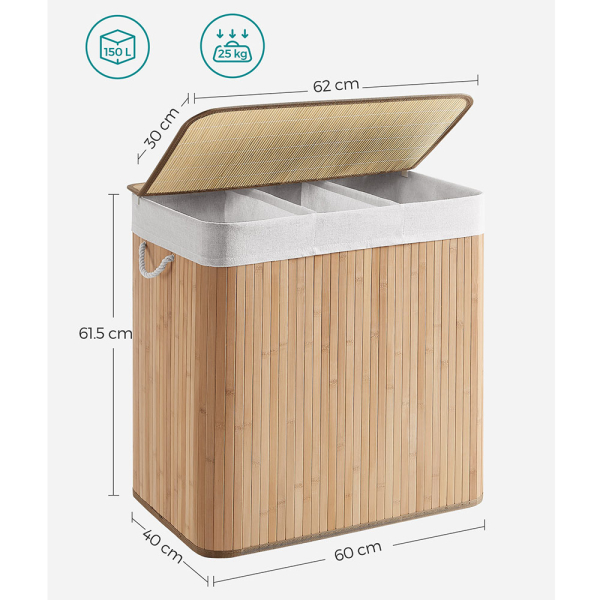 Καλάθι Απλύτων 3 Θέσεων (60x40x61.5) Songmics LCB091N01V2