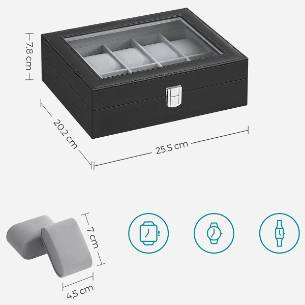 Θήκη Για 10 Ρολόγια (25x21x8.5) Songmics JWB010BK
