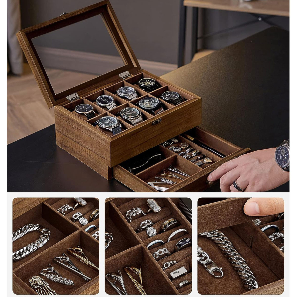 Θήκη Για 8 Ρολόγια & Κοσμήματα (27x19x12.5) Songmics JOW008K01