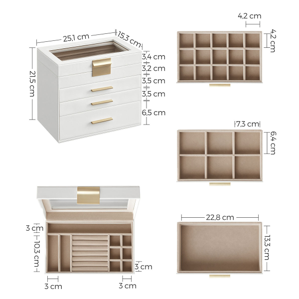 Μπιζουτιέρα Κουτί Με Συρτάρια (25.1x15.3x21.5) Songmics JBC161W01