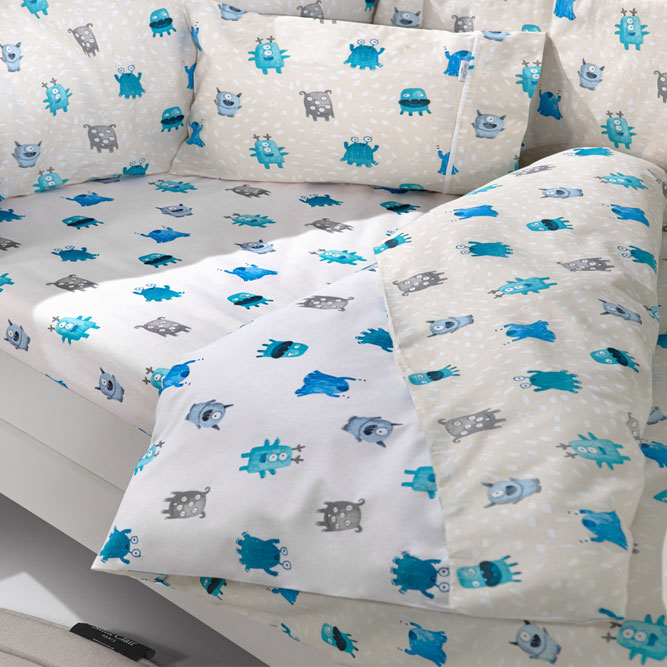 Σεντόνια Κούνιας (Σετ 3Τμχ) Saint Clair Monsters Blue Home Βρεφικά Προίκα Μωρού Spitishop