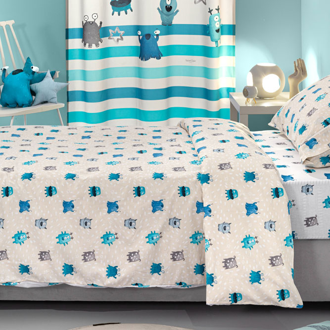 Σεντόνια Μονά (Σετ) Saint Clair Monsters Blue Χωρις Λαστιχο 160X250 Home Παιδικά Λευκά Είδη Spitishop