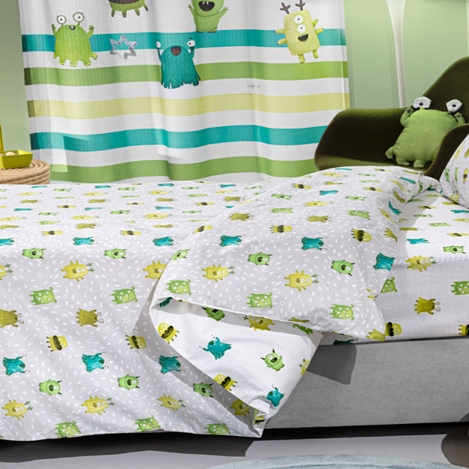 Παπλωματοθήκη Μονή (Σετ 165X225) 2 Όψεων Saint Clair Monsters Lime Home Παιδικά Λευκά Είδη Παπλωματοθήκες Παιδικές Spitishop