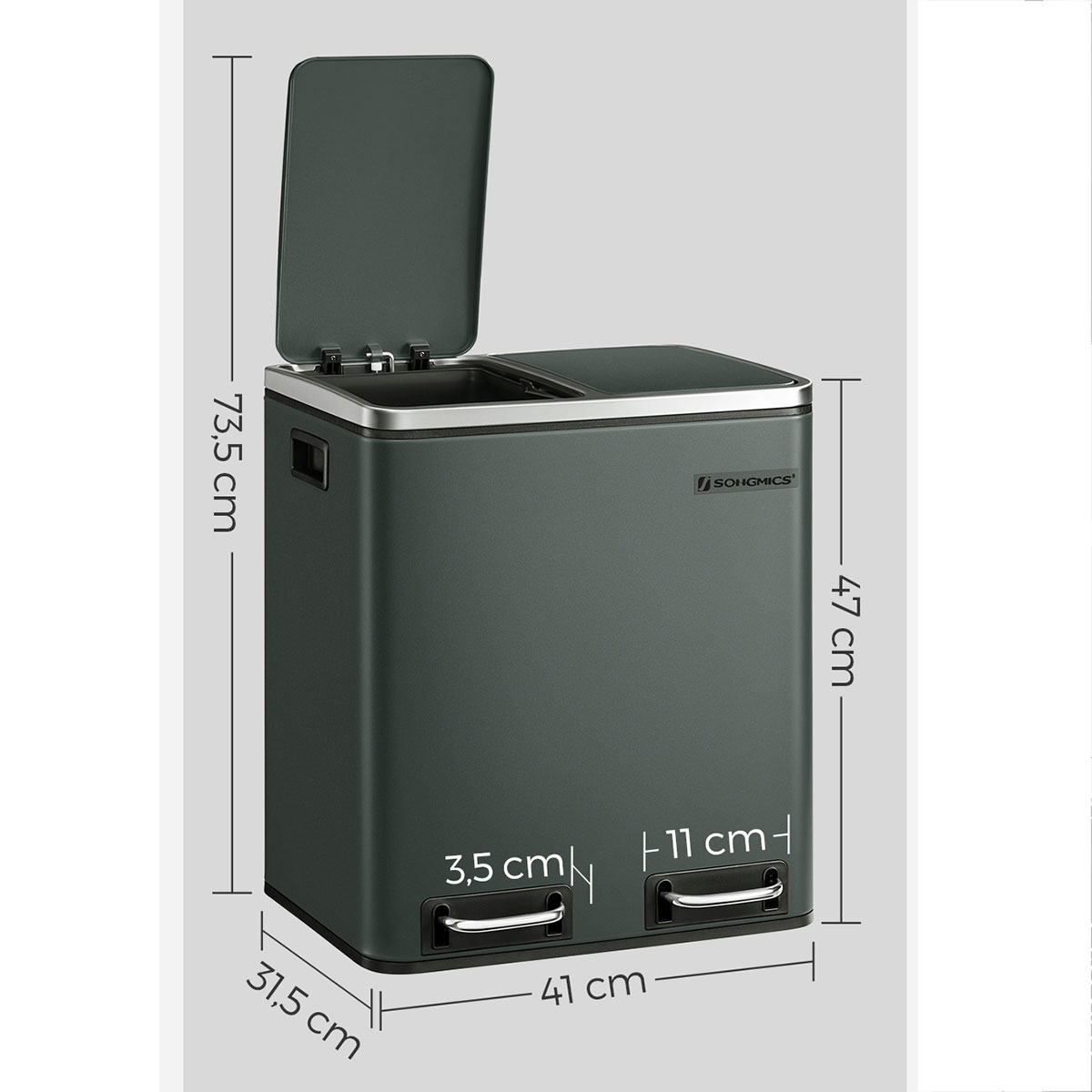 Κάδος Απορριμμάτων Διπλός (41X31 5X47) Songmics 30Lt Ltb30Gs Home Οργάνωση & Αποθήκευση Κουζίνας Κάδοι Spitishop