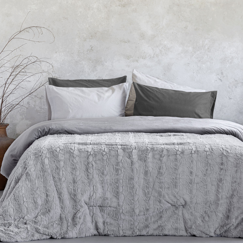 Γούνινο Κουβερτοπάπλωμα Υπέρδιπλο (220x240) Nima Velure Light Grey