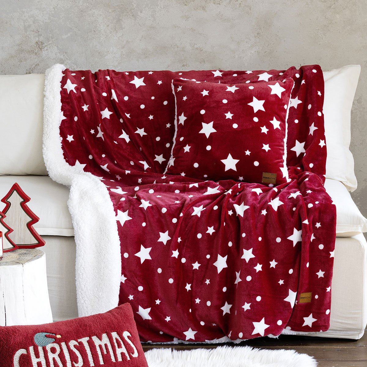 Χριστουγεννιάτικη Κουβέρτα Καναπέ (130×170) Nima Xmas Stars