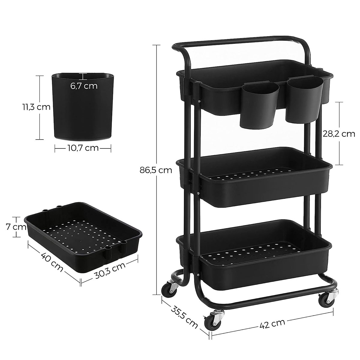 Τρόλεϊ Ραφιέρα 3 Θέσεων (41 6X33 5X86 3) Songmics Bsc067B01 Home Οργάνωση & Αποθήκευση Οργάνωσης Spitishop