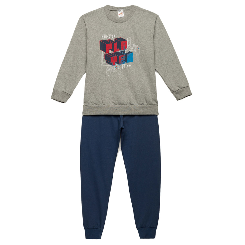 Πιτζάμα Παιδική Χειμωνιάτικη Minervakia Player 62161-023 Γκρι/Μελανζέ