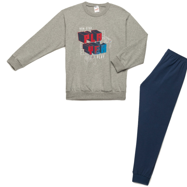 Πιτζάμα Παιδική Χειμωνιάτικη Minervakia Player 62161-023 Γκρι/Μελανζέ