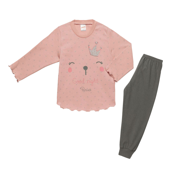 Πιτζάμα Παιδική Χειμωνιάτικη Minervakia Beauty 62138-338 Pink/Grey