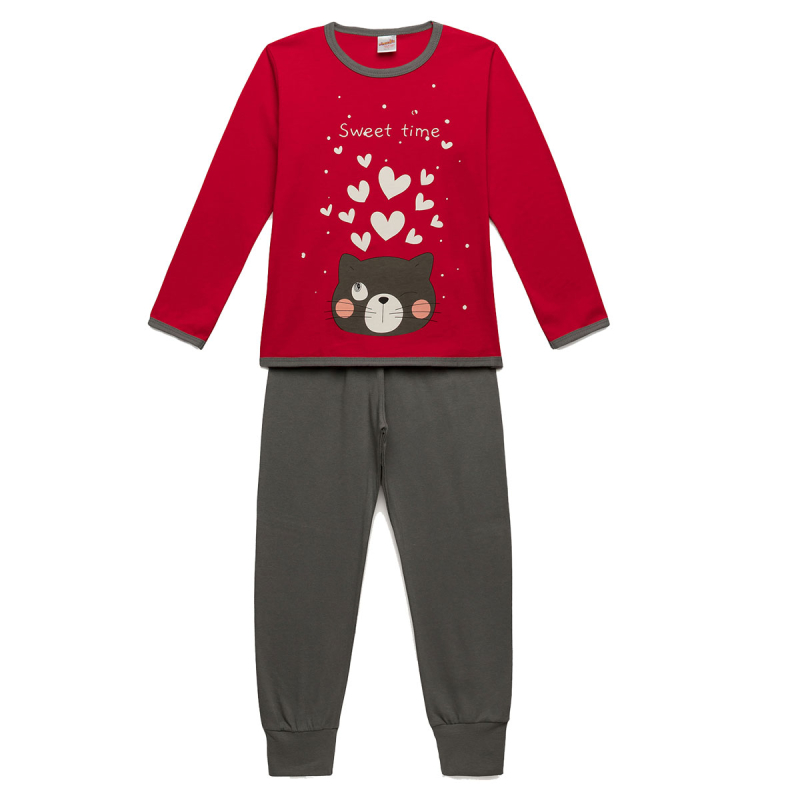 Πιτζάμα Παιδική Χειμωνιάτικη Minervakia Sweet Cats 62182-018 Κόκκινο
