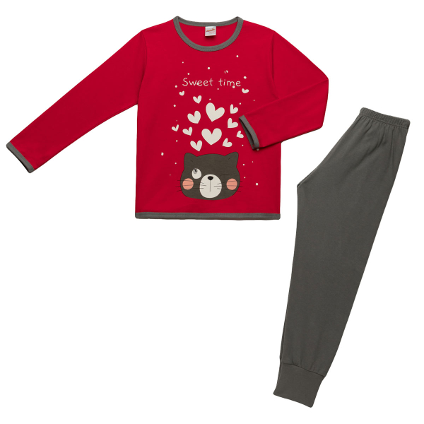 Πιτζάμα Παιδική Χειμωνιάτικη Minervakia Sweet Cats 62182-018 Κόκκινο
