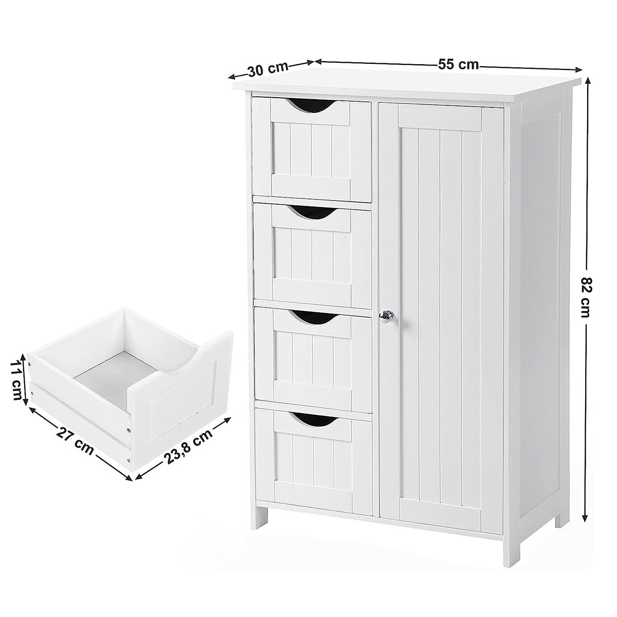 Ντουλάπι Δαπέδου με 4 Συρτάρια (55X30X82) Vasagle Lhc41W Home Έπιπλα Συρταριέρες - Ντουλάπια Spitishop
