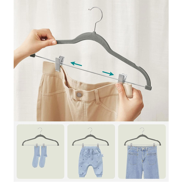 Βελουτέ Κρεμάστρες Ρούχων (Σετ 12τμχ) Songmics Grey CRF12V