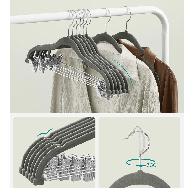 Βελουτέ Κρεμάστρες Ρούχων (Σετ 12τμχ) Songmics Grey CRF12V