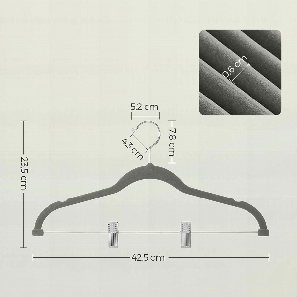 Βελουτέ Κρεμάστρες Ρούχων (Σετ 12τμχ) Songmics Grey CRF12V