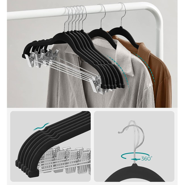 Βελουτέ Κρεμάστρες Ρούχων (Σετ 12τμχ) Songmics Black CRF12B