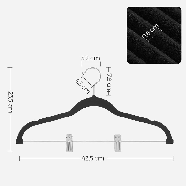 Βελουτέ Κρεμάστρες Ρούχων (Σετ 12τμχ) Songmics Black CRF12B