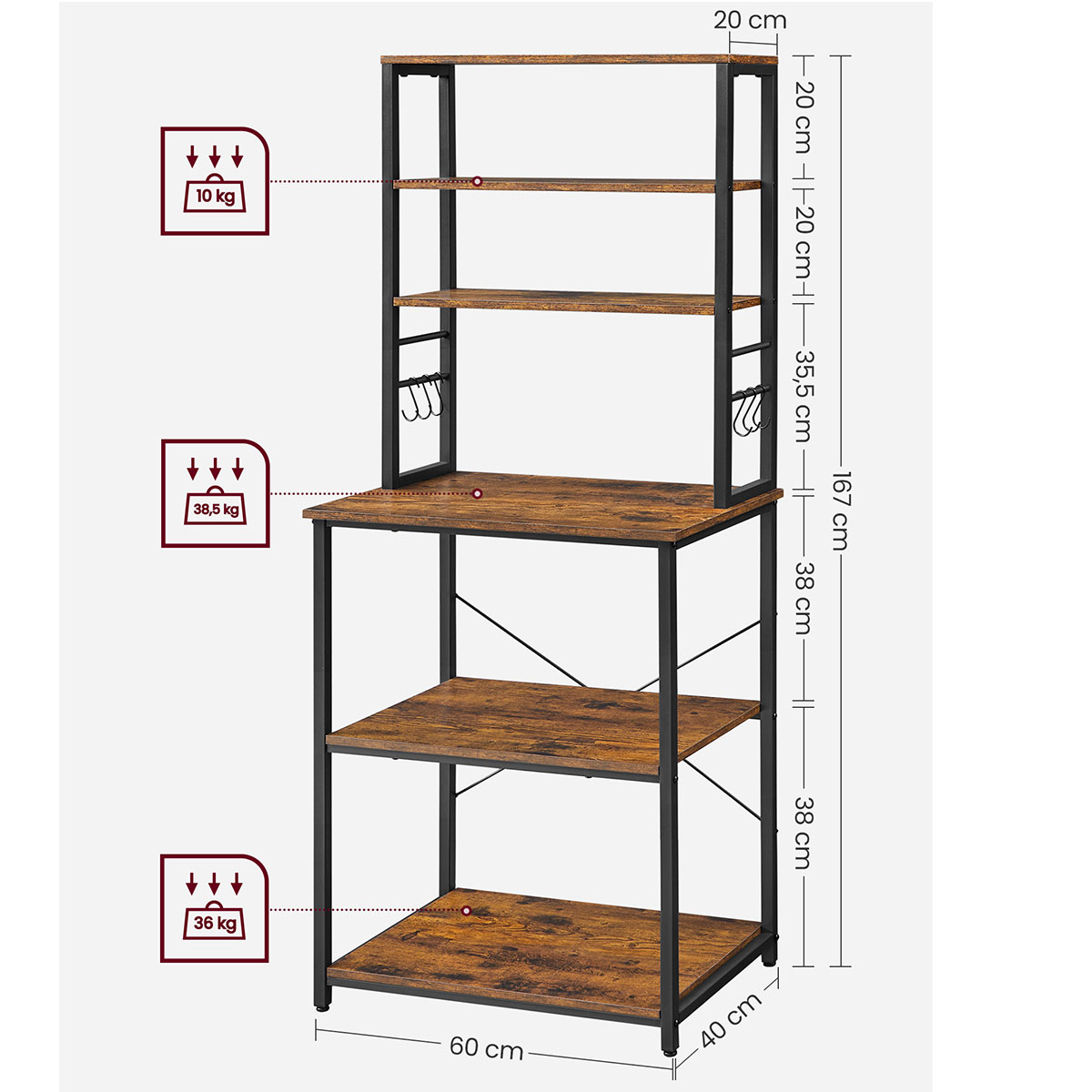 Ραφιέρα Δαπέδου 6 Θέσεων (60X40X167) Vasagle Kks024B01 Home Έπιπλα Βιβλιοθήκες - Ραφιέρες Spitishop
