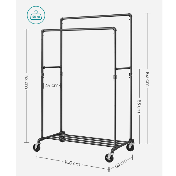 Κρεμάστρα Δαπέδου Διπλή Τροχήλατη (100x59x162) Songmics HSR60B
