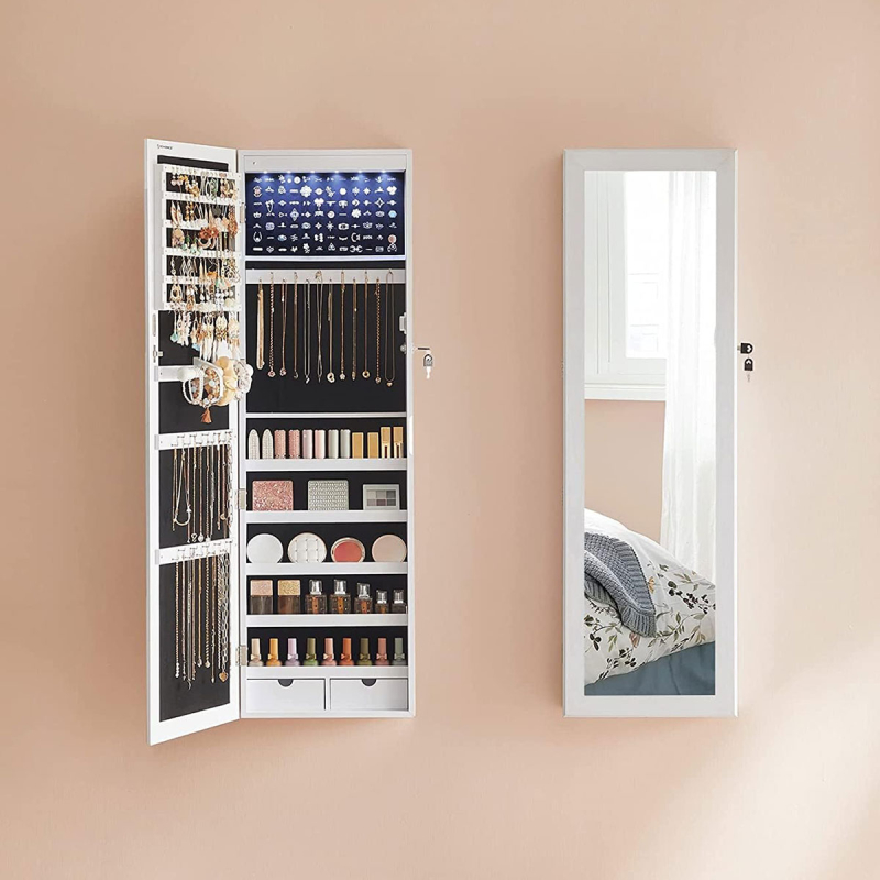 Καθρέφτης Τοίχου/Κοσμηματοθήκη Με Led (37x10x120) Songmics JBC93W