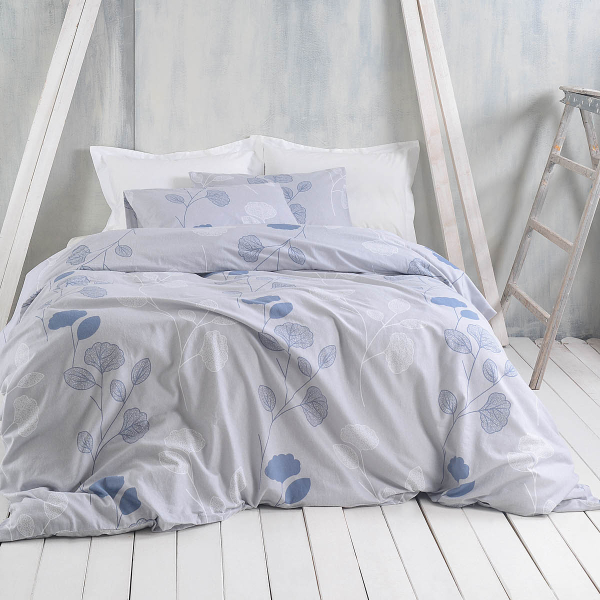 Φανελένια Παπλωματοθήκη Μονή (Σετ 160x240) Rythmos Flannel Morin Grey - Blue