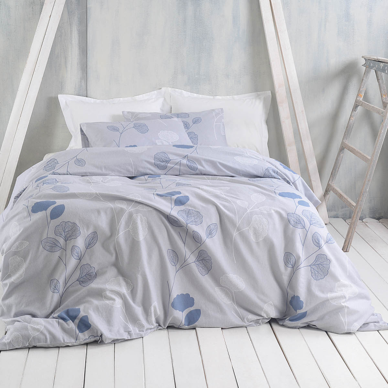 Φανελένια Παπλωματοθήκη Μονή (Σετ 160x240) Rythmos Flannel Morin Grey - Blue