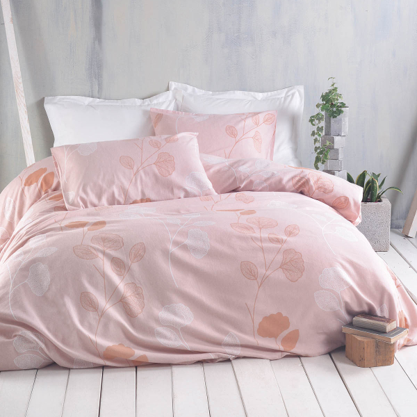 Φανελένια Παπλωματοθήκη Μονή (Σετ 160x240) Rythmos Flannel Morin Pink