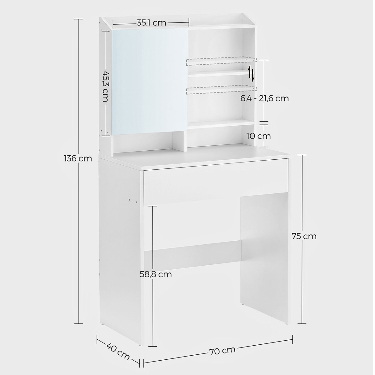 Μπουντουάρ με Καθρέφτη (70X40X136) Vasagle Rdt118W01 Home Έπιπλα Κρεβατοκάμαρας & Τουαλέτες Spitishop