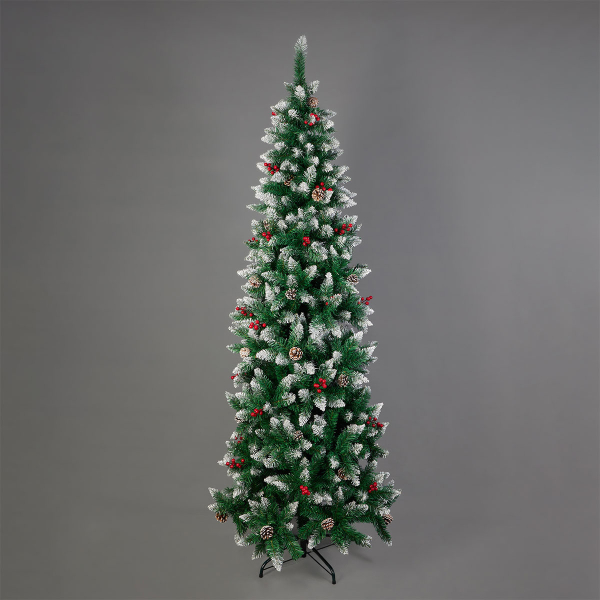 Χριστουγεννιάτικο Δέντρο Slim Χιονισμένο 210εκ./700 Κλαδιά Με Μεταλλική Βάση Eurolamp 600-30621
