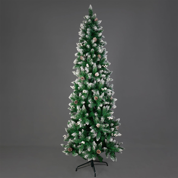 Χριστουγεννιάτικο Δέντρο Slim Χιονισμένο 210εκ./700 Κλαδιά Με Μεταλλική Βάση Eurolamp 600-30626