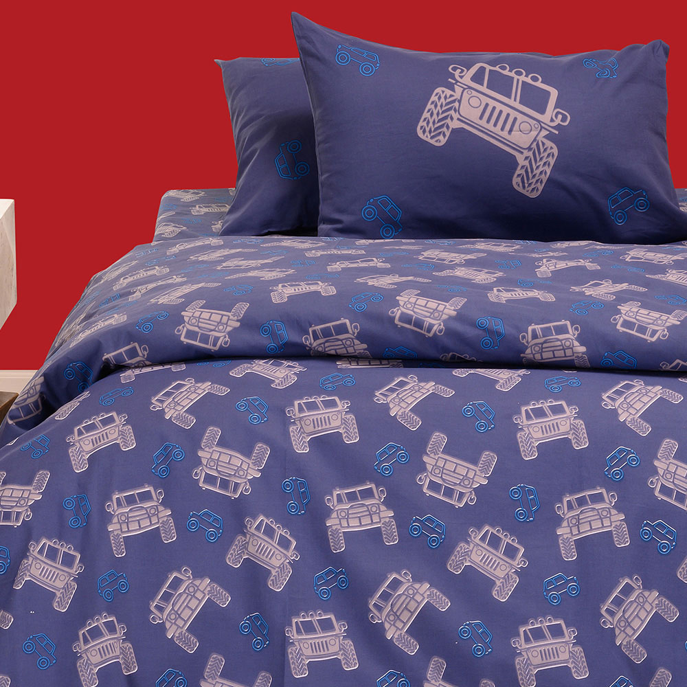 Σεντόνια Μονά (Σετ) Melinen Kids Line Trucks Blue με Λαστιχο 100X200+30 Home Παιδικά Λευκά Είδη Spitishop