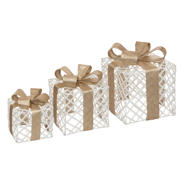 Χριστουγεννιάτικα Διακοσμητικά Κουτιά Με Led (Σετ 3τμχ) A-S 191678