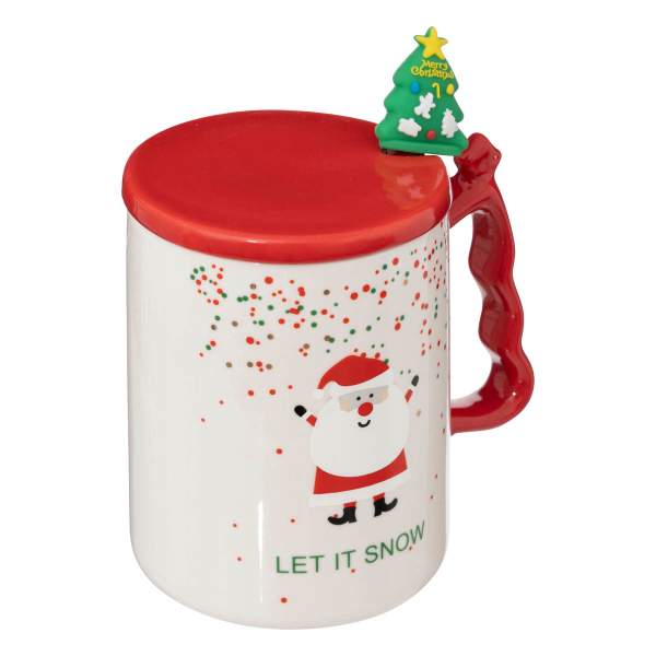 Χριστουγεννιάτικη Κούπα 350ml Με Καπάκι & Κουτάλι A-S Santa 191186