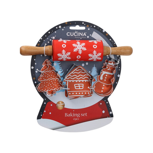 Χριστουγεννιάτικα Κουπ Πατ Ανοξείδωτα + Πλάστης Ζαχαροπλστικής (Σετ 4τμχ) K-M Red Ball 170487070