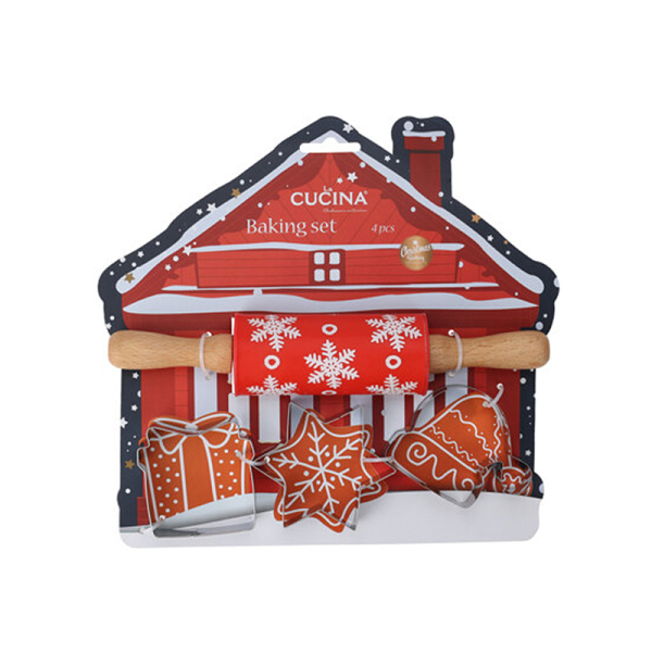 Χριστουγεννιάτικα Κουπ Πατ Ανοξείδωτα + Πλάστης Ζαχαροπλστικής (Σετ 4τμχ) K-M Red House 170487070