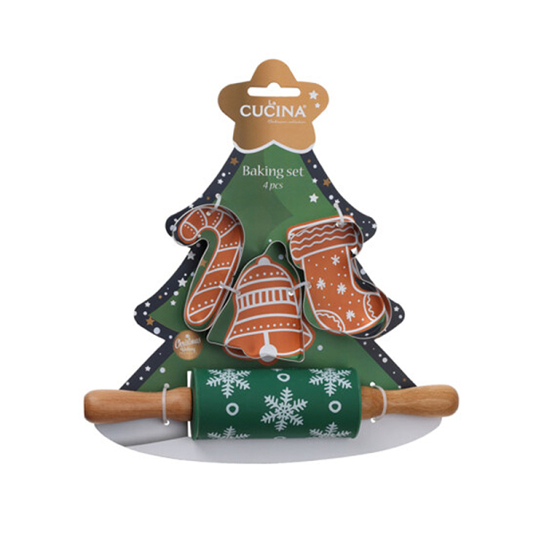 Χριστουγεννιάτικα Κουπ Πατ Ανοξείδωτα + Πλάστης Ζαχαροπλστικής (Σετ 4τμχ) K-M Green Tree 170487070