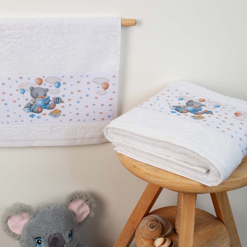 Βρεφικές Πετσέτες (Σετ 2τμχ) Dimcol Studying Bear 38 Λευκό