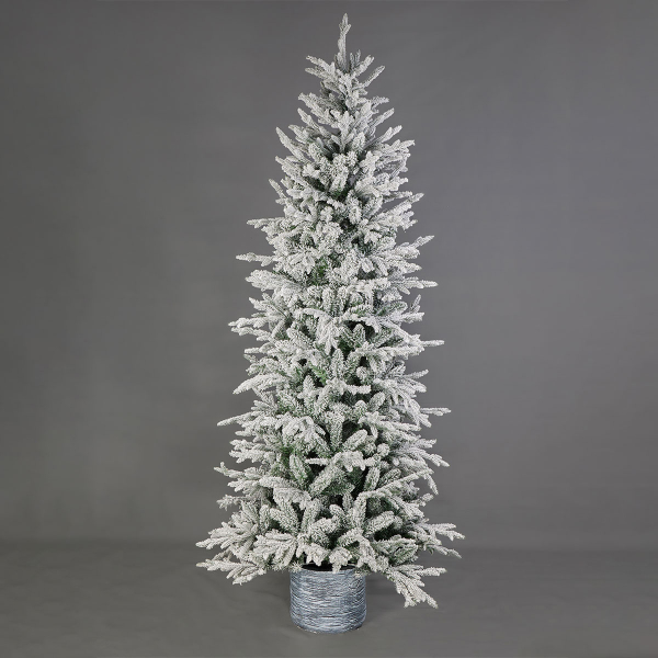 Χριστουγεννιάτικο Δέντρο Slim Χιονισμένο 225εκ./850 Κλαδιά Με Μεταλλική Βάση Eurolamp 600-30617